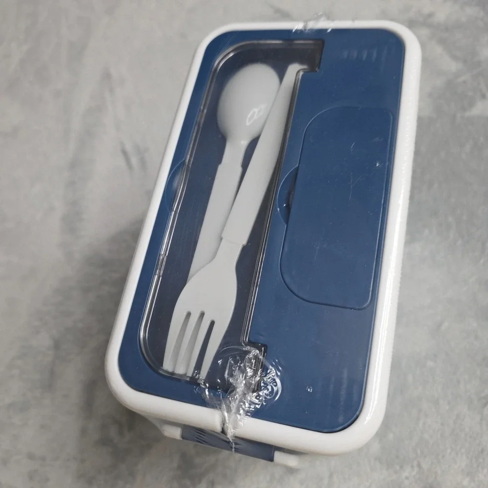 Tommy Bahama Blue Bento Box 3-Tiers, Leakproof With Handle And Utensils-NEW
